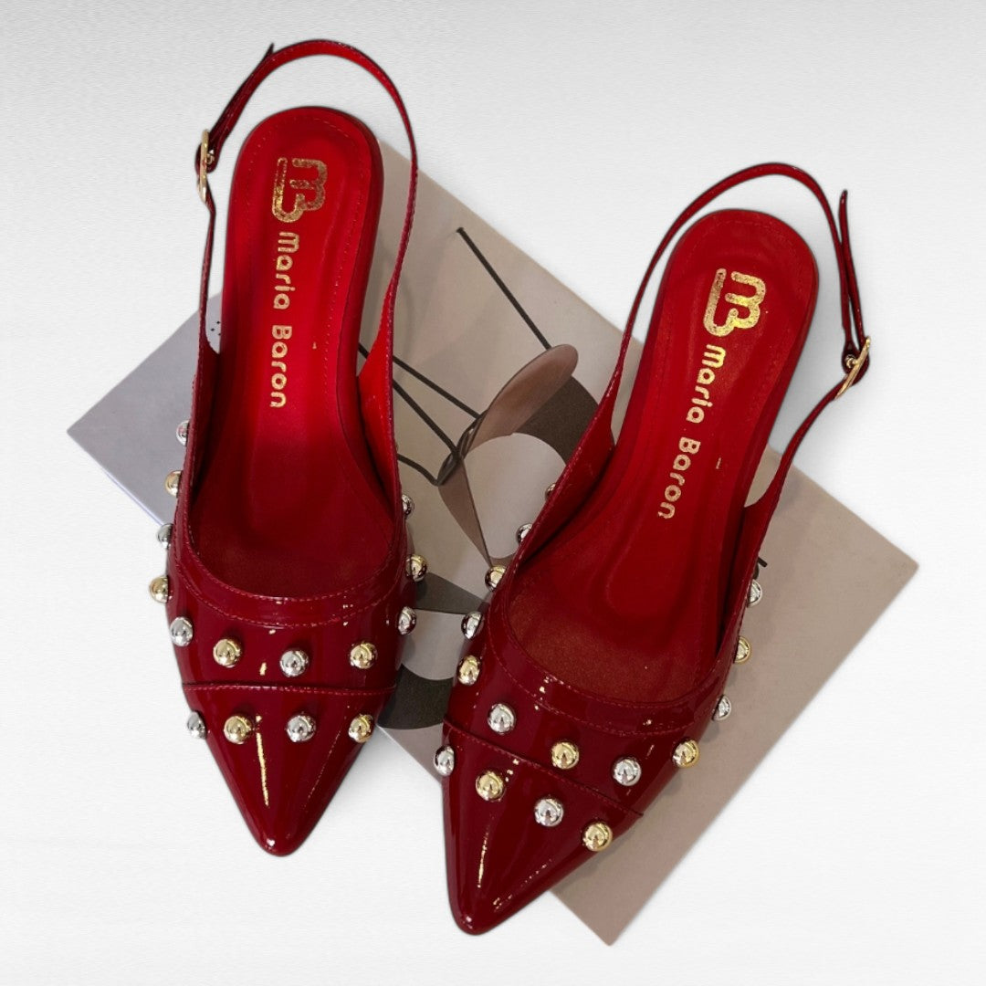 STILETTO MELINA NEW 20025 STORE 3.5 - CUERO CHAROL NEGRO Y ROJO