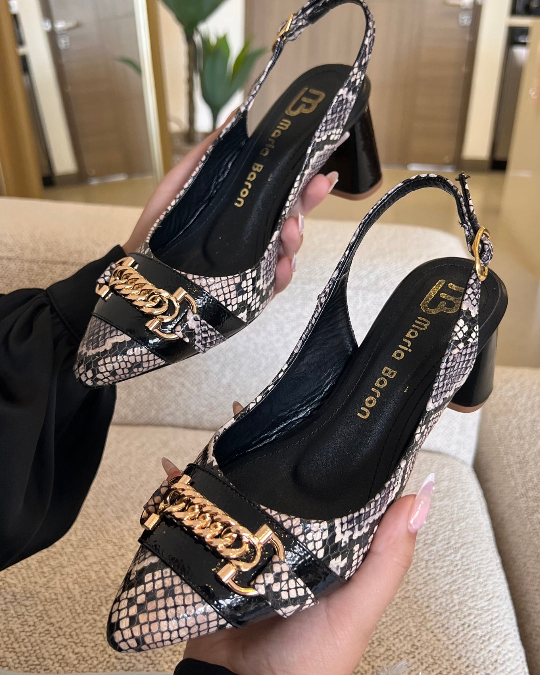 STILETTO MARBEL NEW 2025 STORE - CUERO SERPIENTE * CHAROL NEGRO
