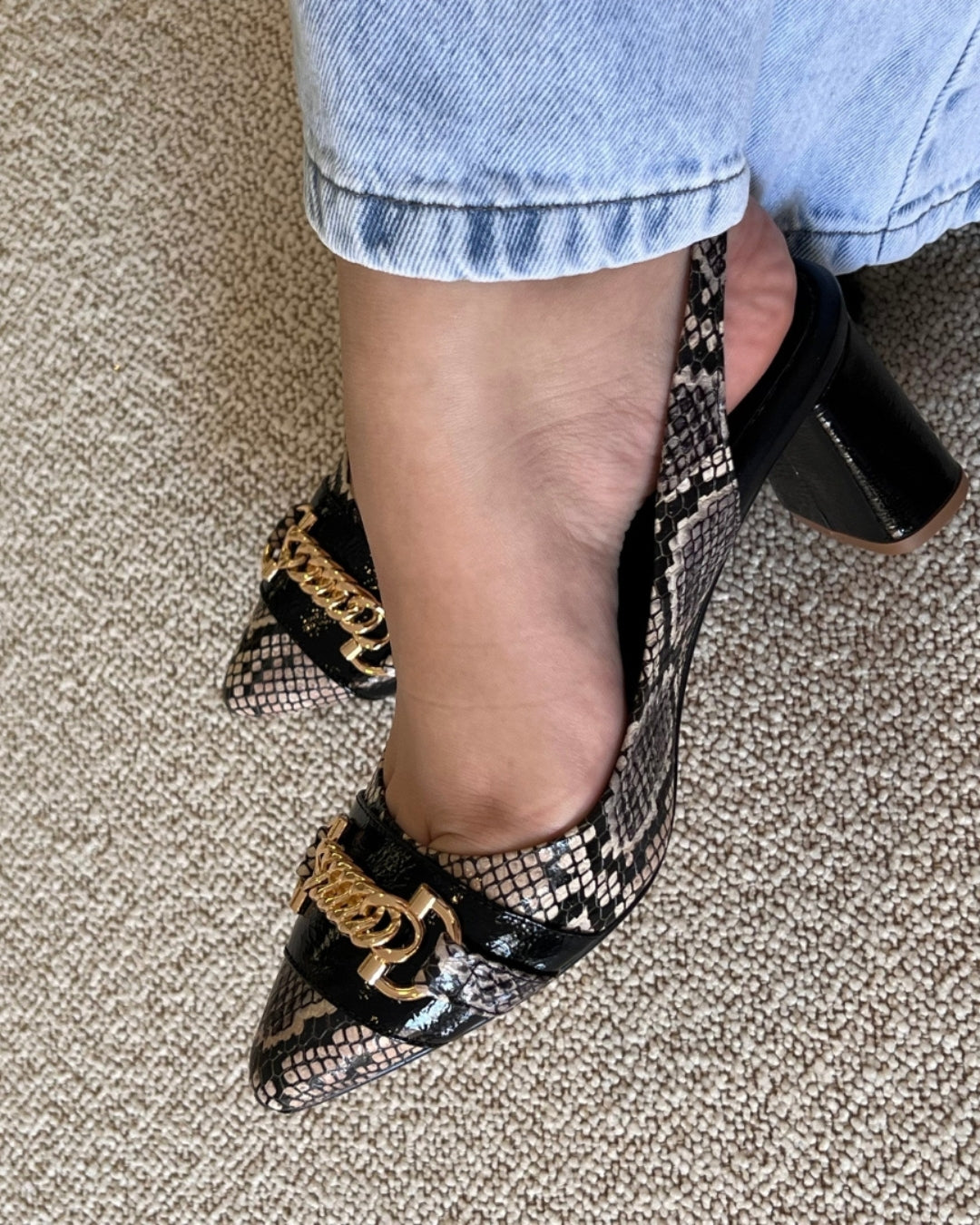 STILETTO MARBEL NEW 2025 STORE - CUERO SERPIENTE * CHAROL NEGRO