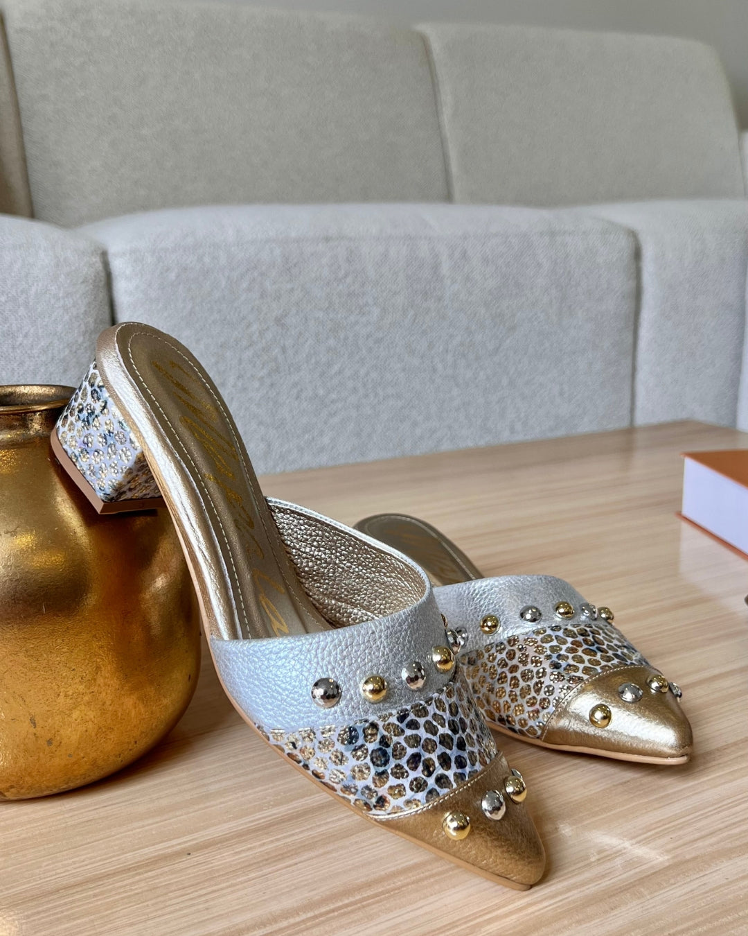 STILETTO LORENA NEW 2025 STORE - CUERO DORADO * PLATA