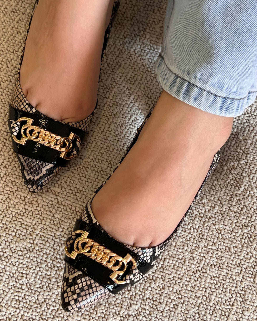 STILETTO MARBEL NEW 2025 STORE - CUERO SERPIENTE * CHAROL NEGRO