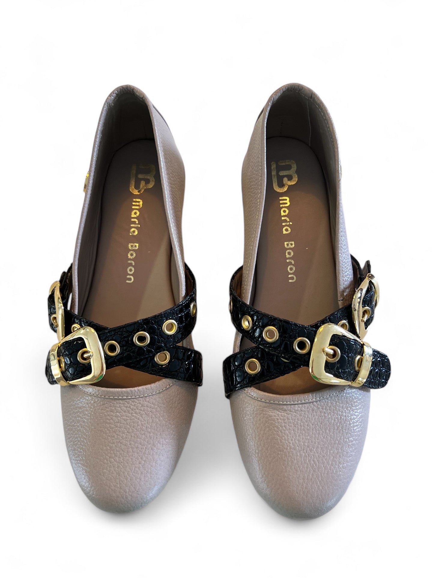 BALETA PENELOPE - CUERO TAUPE * NEGRO