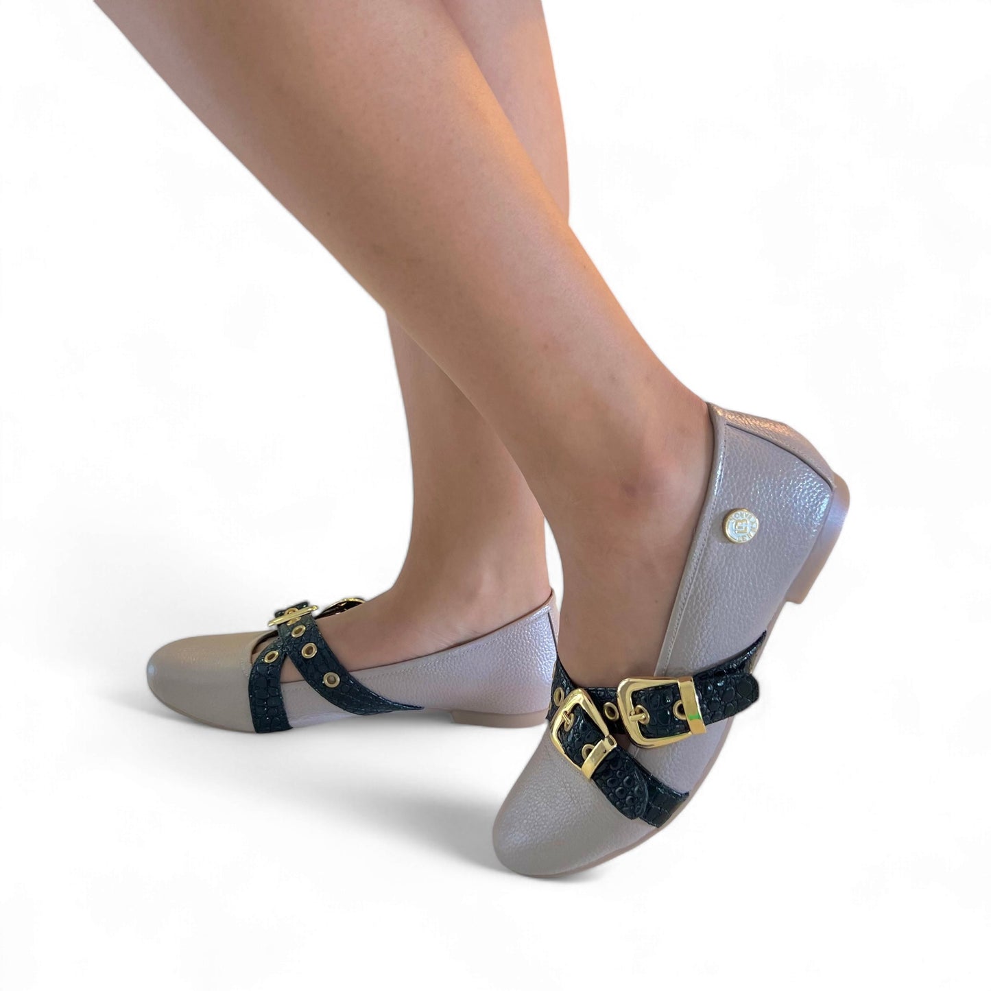 BALETA PENELOPE - CUERO TAUPE * NEGRO