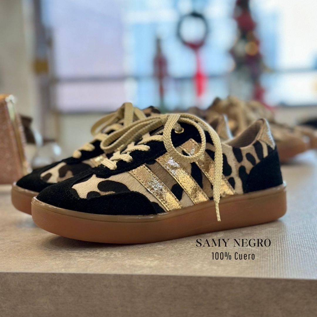 TENNIS SAMY STORE - CUERO NEGRO X ANIMAL PRINT