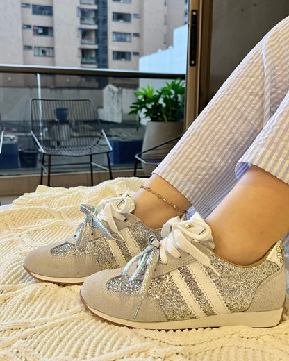 TENNIS ALANA STORE - NEW 2025 - CUERO CARNAZA * GLITTER PLATA Y ORO