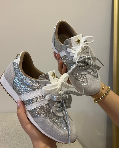 TENNIS ALANA STORE - NEW 2025 - CUERO CARNAZA * GLITTER PLATA Y ORO