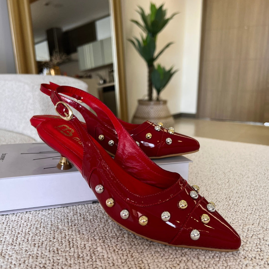 STILETTO MELINA NEW 20025 STORE 3.5 - CUERO CHAROL NEGRO Y ROJO