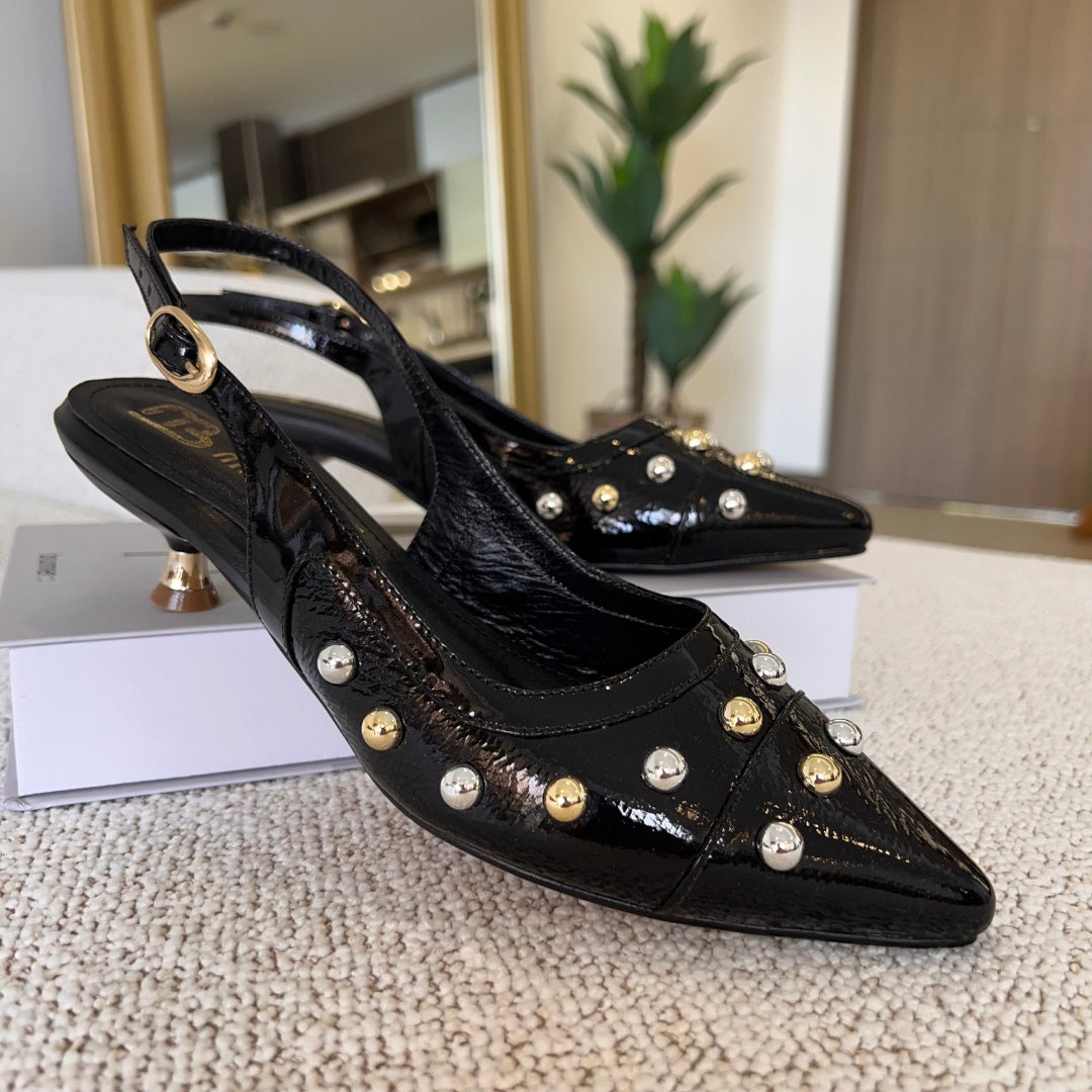 STILETTO MELINA NEW 20025 STORE 3.5 - CUERO CHAROL NEGRO Y ROJO