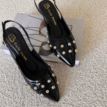 STILETTO MELINA NEW 20025 STORE 3.5 - CUERO CHAROL NEGRO Y ROJO