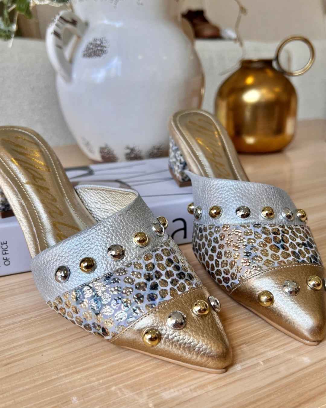 STILETTO LORENA NEW 2025 STORE - CUERO DORADO * PLATA