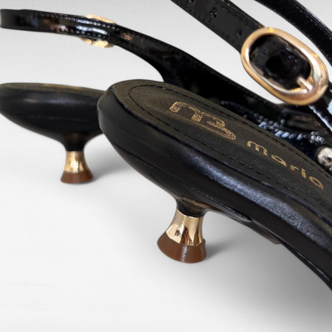 STILETTO MELINA NEW 20025 STORE 3.5 - CUERO CHAROL NEGRO Y ROJO