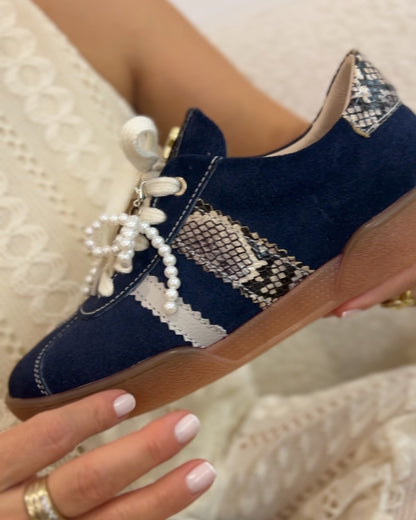 TENNIS VALENTINA AZUL Y MIEL * PRINT - CUERO STORE NEW 2025