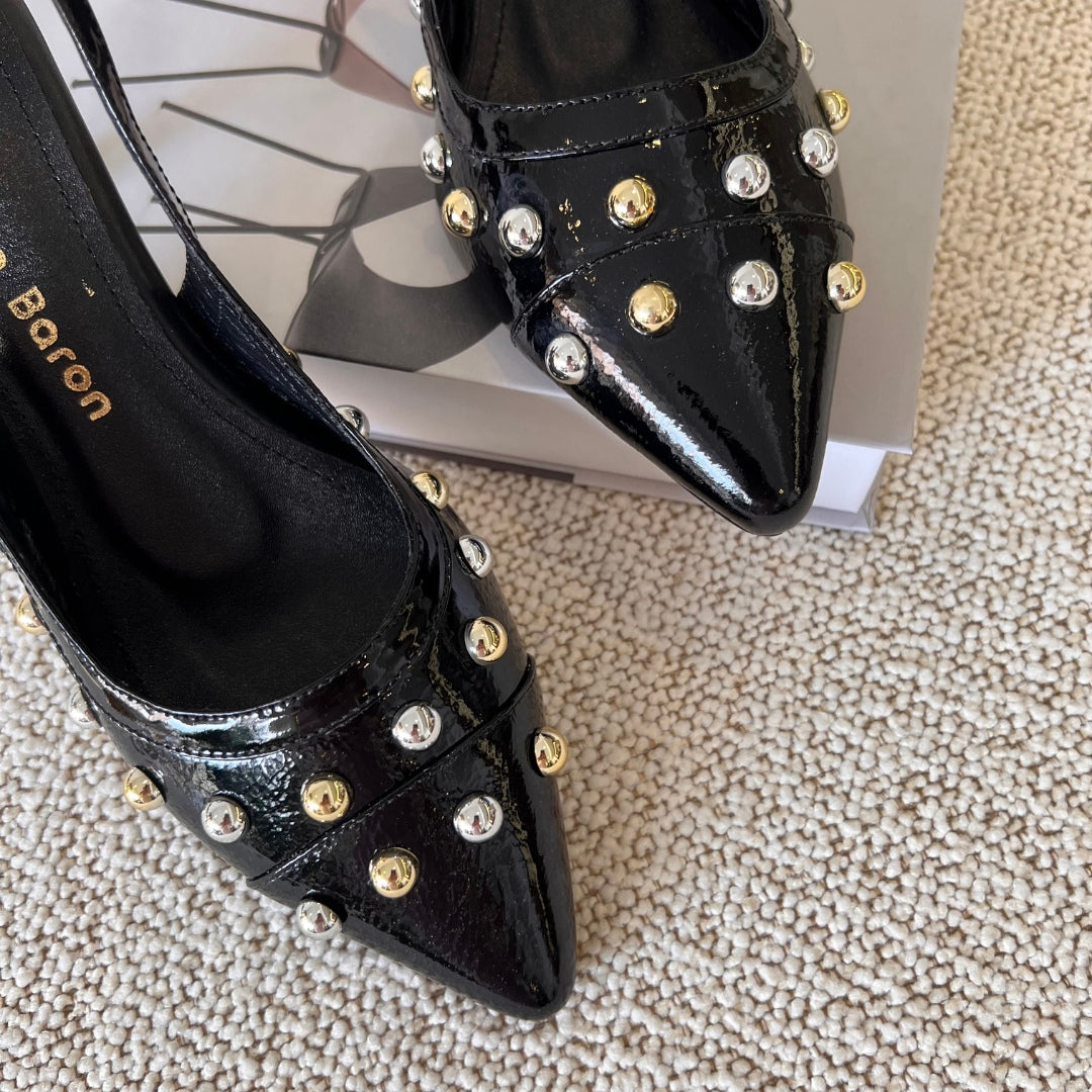 STILETTO MELINA NEW 20025 STORE 3.5 - CUERO CHAROL NEGRO Y ROJO