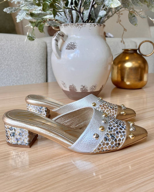 STILETTO LORENA NEW 2025 STORE - CUERO DORADO * PLATA