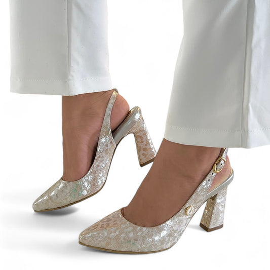 STILETTO KATY 7.5 - CUERO FOLIA PLATA